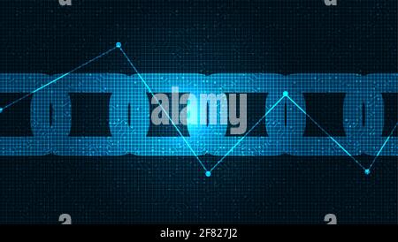 Blockchain digitale con Microchip Line on Technology background, progettazione di concetto hi-tech e di sicurezza, spazio libero per il testo in put, illustrazione vettoriale. Illustrazione Vettoriale