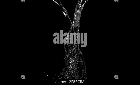 Getto d'acqua spruzzi su rendering 3d nero Foto Stock