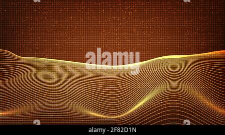 Digital Dynamic Line WAVE on Gold Circuit Microchip Technology background. Illustrazione Vettoriale