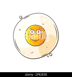 Uovo fritto isolato su sfondo giallo. Icona di uovo piatto fritto. Uova fritte Illustrazione Vettoriale