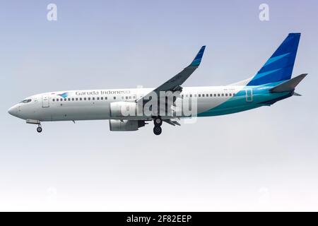 Giacarta, Indonesia – 26. Gennaio 2018: Garuda Indonesia Boeing 737-800 all'aeroporto di Giacarta (CGK) in Indonesia. Boeing è un costruttore di aeromobili basato Foto Stock