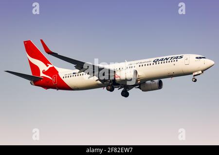 Changi, Singapore – 29 gennaio 2018: Aereo QANTAS Boeing 737-800 all'aeroporto di Changi (SIN) a Singapore. Boeing è un produttore americano di aeromobili Foto Stock