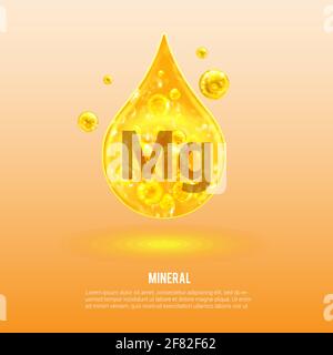 Mg minerale. Magnesio. Complesso di vitamina minerale. Palline dorate e dorate. Concetto di salute. Mg di magnesio. Illustrazione Vettoriale