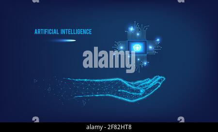 Concetto di analisi dei dati e concetti di tecnologie moderne quali nanotecnologie, reti neurali, apprendimento automatico. Intelligenza artificiale. Illustrazione Vettoriale