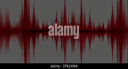 Onda sonora rossa scura su sfondo grigio,concetto di diagramma a onda audio,design per l'istruzione e la scienza,Illustrazione vettoriale. Illustrazione Vettoriale