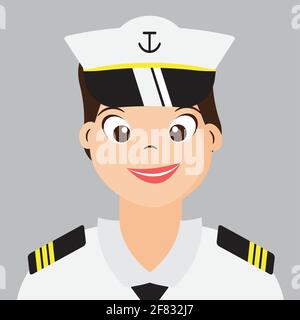 Donna Navale con uniforme Navy, sorridente Cartoon disegno carattere, vettore, illustrazione. Illustrazione Vettoriale