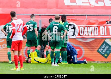 UTRECHT, PAESI BASSI - APRILE 11: Il portiere Justin Bijlow di Feyenoord Rotterdam durante la partita Eredivisie tra FC Utrecht e Feyenoord A. Foto Stock