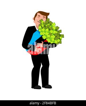 Magnete uomo e denaro isolato. Attirare dollari. Concetto ottenere magnete ricco. Illustrazione vettoriale Illustrazione Vettoriale