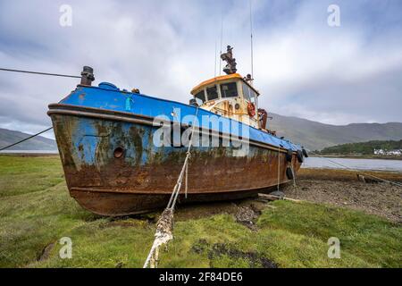 Verrostetes Schiffs rack, Old Boat of Coal, Loch Eil, Coal, Fort William, schottisches Hochland, Schottland, Grossbritannien Foto Stock