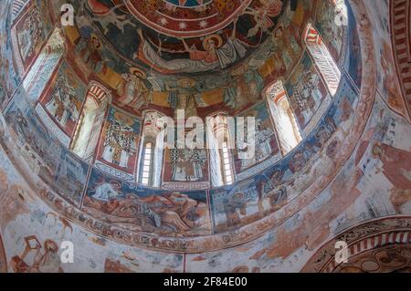 Affresco, Chiesa georgiana ortodossa Nikortsminda, Monti del Caucaso, Monti Racha, Tkibui, Racha, Kutaisi, Georgia Foto Stock