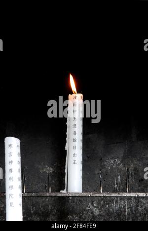 Candele sacrificali con personaggi, Santuario di Fushimi Inari Taiha, Santuario di Fushimi Inari, Kyoto, Giappone Foto Stock