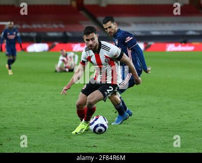 Sheffield, Regno Unito. 11 Apr 2021. George Baldock di Sheffield Utd durante la partita della Premier League a Bramall Lane, Sheffield. Il credito immagine dovrebbe essere: Simon Bellis/Sportimage Credit: Sportimage/Alamy Live News Foto Stock