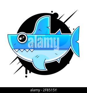 Vector illustration Toothy bianco squalo Vector cartoon segno per la stampa, in fumetti, Moda Illustrazione Vettoriale