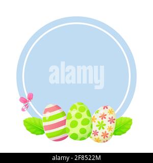 Buon biglietto d'auguri pasquale con uova, vite e fiori. Può essere utilizzato per promozione, invito, offerta speciale tipografia concetto modello. Scorte Illustrazione Vettoriale