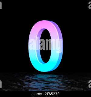 Font ciano magenta numero 0 ZERO immagine di rendering 3D isolata su sfondo nero Foto Stock