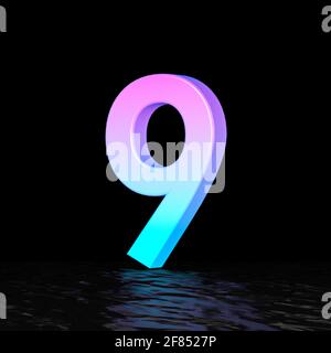 Font magenta ciano numero 9 9 IMMAGINE di rendering 3D isolata su sfondo nero Foto Stock