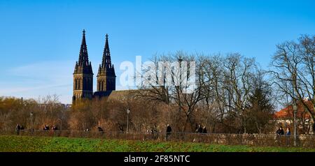 PRAGA, REPUBBLICA CECA - 31 gennaio 2021: Praga, Repubblica Ceca - 31 2021 gennaio: Vysehrad in una giornata di sole inverno Foto Stock