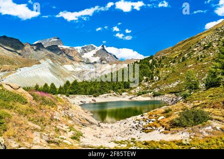 Lago Grunsee vicino a Zermatt in Svizzera Foto Stock