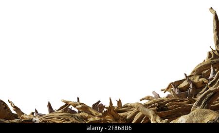 driftwood, mucchio di rami invecchiati isolato su sfondo bianco Foto Stock