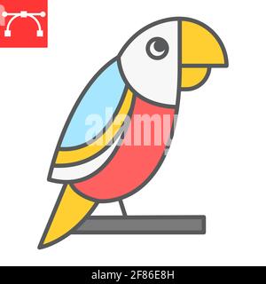 Icona della linea di colore Parrot, animale domestico e uccello, icona del vettore macaw, grafica vettoriale, segno del contorno riempito di tratto modificabile, eps 10. Illustrazione Vettoriale