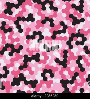 Digital Pink Camouflage modelli senza giunture con pixel esagonali Illustrazione Vettoriale
