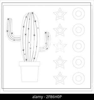 pratica la scrittura a mano. disegnare un foglio di lavoro per i bambini prescolare con facilità. Illustrazione di Cactus per i bambini. Illustrazione Vettoriale