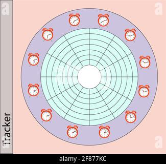 tracciatore di abitudine rotondo. Programma giornaliero per un mese. Calendario degli affari. Modello vettore di tracciamento dell'abitudine Illustrazione Vettoriale