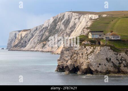 Seastacks, Freshwater Bay, Tennyson Down, Isle of Wight, Inghilterra, Regno Unito, Foto Stock