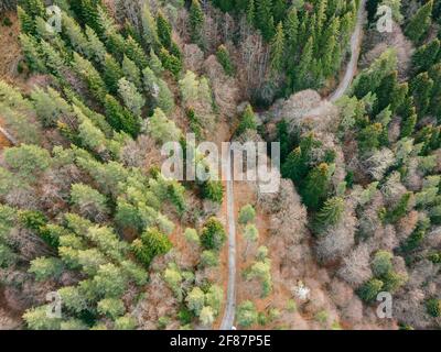 Vista aerea del Monte Pirin nella regione di Popina Laka vicino alla città di Sandanski, Bulgaria Foto Stock