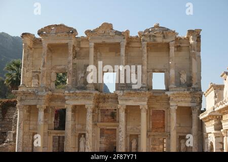 La Biblioteca di Celso nell'antica città di Efeso, Turchia Foto Stock