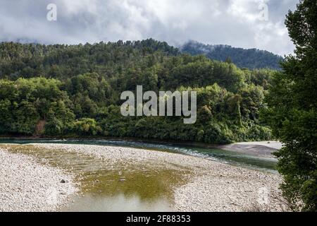 Vista della Valle del Fiume Buller in Nuova Zelanda Foto Stock