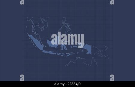 Indonesia mappa, regioni separate, infografica blu piano disegno vuoto Foto Stock