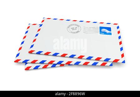 Buste postali isolate con francobollo e timbro postale Foto Stock