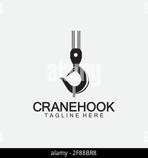 Modello grafico vettoriale con icona del logo del gancio della gru Illustrazione Vettoriale