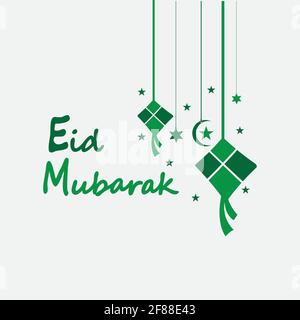 EID mubarak sfondo con ketupat, mezzaluna e stelle per celebrare eid ul fitr o eid ul adha - illustrazione vettoriale Illustrazione Vettoriale