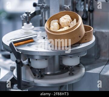 Macchina per la lavorazione di alimenti per gnocchi e dim sum. Industria alimentare d'affari. Foto Stock