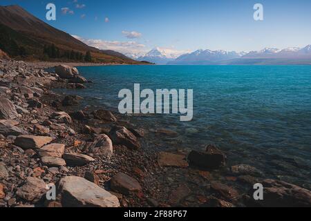 Lago Pukaki, Isola del Sud, Nuova Zelanda Foto Stock