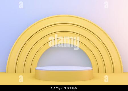 Rendering 3d. Giallo moderno minimalista mock up giallo podio astratto cilindro display. Foto Stock