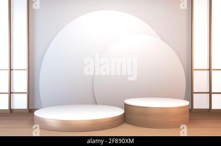 3d rendering podio in legno tradizione giapponese per il prodotto show. Foto Stock