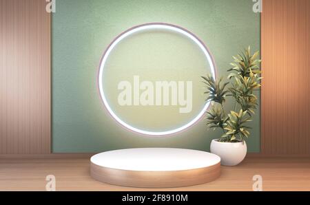 3d rendering podio in legno tradizione giapponese per il prodotto show. Foto Stock