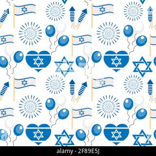 Happy Israel Independence Day modello senza soluzione di continuità. Vacanze ebraiche sfondo infinito, struttura. Illustrazione vettoriale. Illustrazione Vettoriale