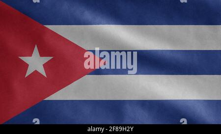 Bandiera cubana sventolante nel vento. Primo piano di Cuba banner soffiante, seta morbida e liscia. Tessuto tessuto tessuto tessitura segno sfondo. Usalo per le giornate nazionali Foto Stock