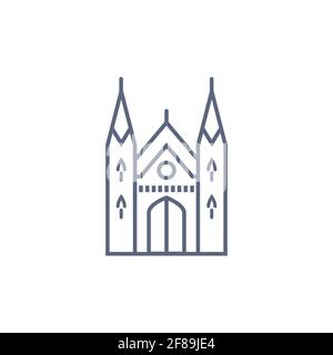 Icona della linea della Cattedrale - cappella cattolica semplice pittogramma lineare su sfondo bianco. Illustrazione vettoriale Illustrazione Vettoriale