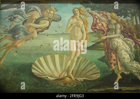 Firenze, Italia. Nascita di Venere di Sandro Botticelli tempera su tela nella Galleria degli Uffizi. (Solo per uso editoriale) Foto Stock