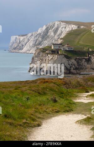 Seastacks, Freshwater Bay, Tennyson Down, Isle of Wight, Inghilterra, Regno Unito, Foto Stock