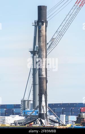 SpaceX Falcon 9 Booster a Port Canaveral, Florida Foto Stock