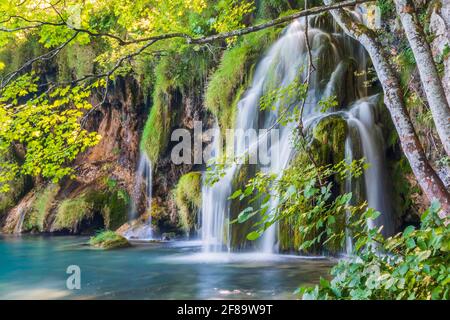 Laghi di Plitvice, Croazia. Cascate del Parco Nazionale dei Laghi di Plitvice. Foto Stock