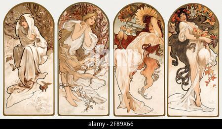 The Seasons (1897) di Alphonse Maria Mucha. Art Nouveau. Foto Stock