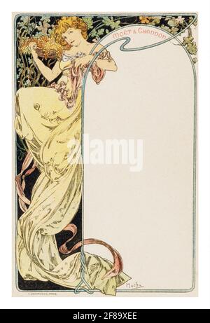 MENU MOET & CHANDON – Art Nouveau di Alphonse Mucha 1899. Usalo come menu personale per la tua prossima cena. Foto Stock