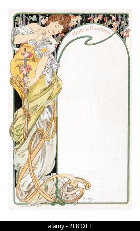 MENU MOET & CHANDON – Art Nouveau di Alphonse Mucha 1899. Usalo come menu personale per la tua prossima cena. Foto Stock